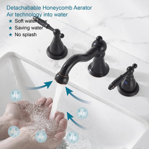 Slick Oil Rubbed Bronze 8 Inch Widespread Bathroom Sink Faucet With Drain, Double Lever Handle, 3-Hole Mount, Classic ORB Vanity Faucet For Basin, Durable Finish And Easy Install
