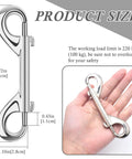 Silver zinc-alloy double-ended bolt snap hook, 4.72 inches long, 220 lb load capacity.