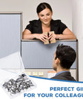 40 Pieces Cubicle Hooks Set For Fabric Wall And Panel Hangers, office scene with gift and hooks in use