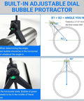 jhtii magnetic pipe center finder: front and side views of Y-shaped tool with adjustable dial and bubble protractor