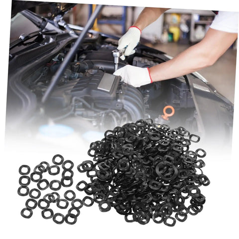 500pc Wave Washer Set for Electrical and Automotive Use, Compression Spring Washers with Smooth Surface to Reduce Friction and Prevent Loosening, Assorted Sizes for Tight Axial Load and Easy Installation, black steel wave washers for car engine