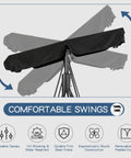 Heavy Duty 3 Seat Patio Swing With Removable Cushions, Adjustable Canopy And Smooth Glider Motion For Garden, Poolside Or Backyard, Built To Last Steel Frame Keeps Up To 450 Pounds, Black, showing adjustable canopy.