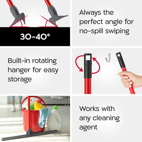 Heavy Duty 24 Inch Floor Squeegee For Concrete And Commercial Spaces Featuring An Effortless Grip Push And Pull Handle displayed with storage hanger.