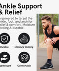 Ankle Support Compression Sleeve For Running, Soccer And Volleyball - Breathable 3D Geotech Medium Black, man stretching