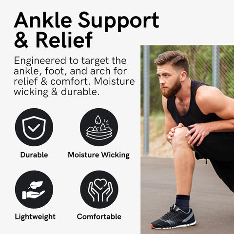 Ankle Support Compression Sleeve For Running, Soccer And Volleyball - Breathable 3D Geotech Medium Black, man stretching