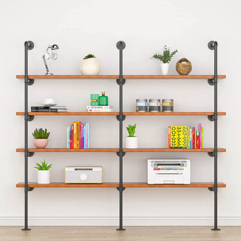Industrial Iron Pipe Shelving Set With Brackets For Farmhouse Walls, DIY Pipe Shelves For Kitchen Living Room Bar And Cafe Decor, 3 Pieces, 5 Tiers, 68 Inch Tall, 12.2 Inch Between Shelves