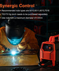Person using a Dual Voltage 110V 220V Welder 2 In 1 Arc TIG Combo With Synergic Control IGBT Inverter Large LED Display.