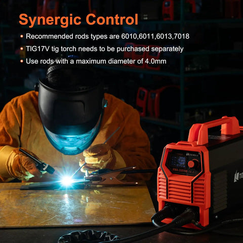 Person using a Dual Voltage 110V 220V Welder 2 In 1 Arc TIG Combo With Synergic Control IGBT Inverter Large LED Display.