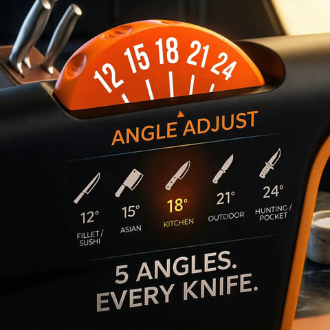 Multi Angle Knife Sharpener With Five Angle Settings And Three Stage System for straight edge blades, black handheld device