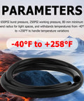 Side view of black silicone heater hose coil for automotive coolant systems