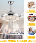 42 Inch Fandelier Ceiling Fan Chandelier With Light Dope Remote Control, 6-speed gear adjustment feature, kitchen decor