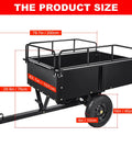 Dimensions of Beefy Heavy Duty Garden Dump Cart With 900 Pound Capacity, Steel Yard Trailer For ATV UTV Lawn Mowers, Black