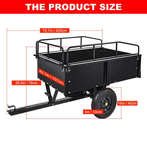 Product dimensions of Dump Cart For Yard Work With 15 Cu Ft Steel Utility Trailer Removable Sides Foot Operated Dump And All Terrain Tires