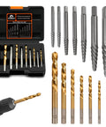 Damaged Screw Extractor Set With Left Hand Drill Bits For Easy Out Removing Broken Bolts And Nuts 14 Piece DIY Tools
