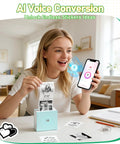 Ultra Compact Mini Sticker Printer And Portable Wireless Craft Maker For Students Hella Convenient Instant Graphic Output, showing user using printer with phone.