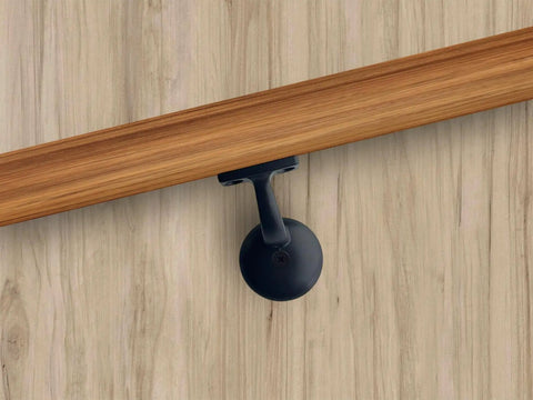Heavy Duty Zinc Die Cast Handrail Bracket Set, Powder Coated Matte Black, mounted on wood wall, 10 Pack With Mounting Hardware