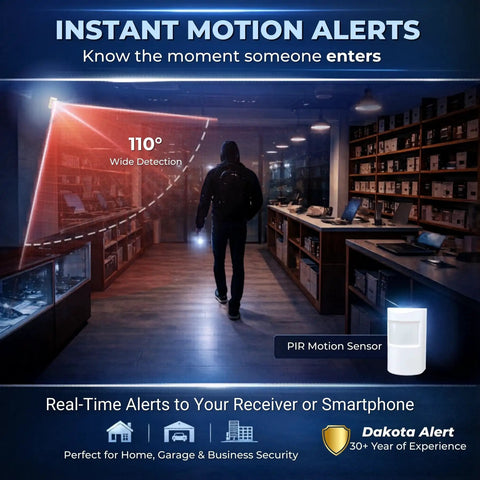 Indoor Wireless Motion Detector With PIR Sensor, Battery Operated, Long Range Infrared Monitoring Detects People Up To 40 Feet
