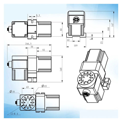 Heavy Duty Cnc Rotary Axis Assembly With Beefy Motorized Drive detailed drawing showing dimensions and design features.