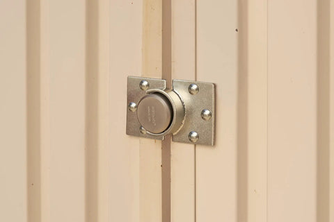 Commercial Puck Lock With Round Hasp, Solid Steel Body And Boron Steel Shackle on storage door, weather resistant.