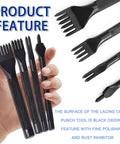 Diamond Hole Leather Stitching Chisel Set With Rhombus Teeth, 5mm Prongs In 1/2/4/6, featuring black handles held in hand