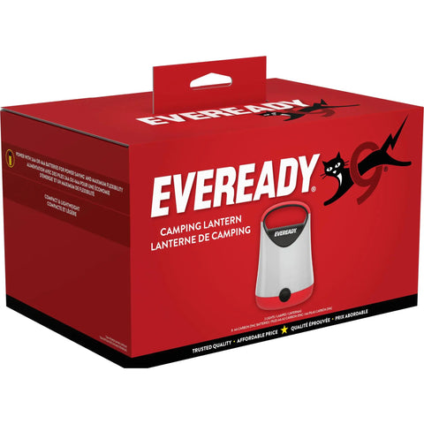 Packaging of Two Pack LED Camping Lanterns With 250 Lumens 360 Degree Bright Light Rugged Water Resistant Build Run Time Up To 100 Hours Batteries Included Red And Black