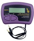 Dual-Parameter Capacitor Analyzer For ESR Testing With Internal And External Modes, Pro-Grade Gear That Works With ESR70 Capacitance Tester, Measures 0.3 uF To 90,000 uF For Electrolytic And Film Caps, Perfect For Electronic Maintenance, Quality Checks, purple ESR70 meter with test leads