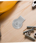 Stainless Steel Industrial Pulley Wheel For Cable Guide Roller Heavy Duty Beefy Roller with nuts and bolts on a wooden surface