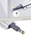 4 Pack Magnetic Push To Open Latches for Cabinets and Drawers, heavy duty magnetic release in silver, focus on latch detail