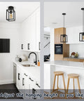 Dope Black Industrial Pendant Light With Adjustable Cord, Farmhouse Style 1 Light Chandelier in kitchen and dining area.