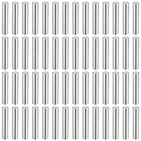 72-pack of 3 mm dowel pins in hardened bearing steel, aligned in rows, showcasing precision ground cylindrical bodies for assembly projects.