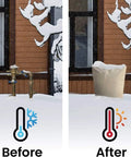 Before and after images showing exterior pipes without and with Original Pipe Insulation Roll That Keeps Pipes From Freezing This Winter.