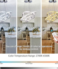 Lit Modern Crystal Chandelier DIY 3 Ring Dimmable Pendant Light With Remote LED Ceiling Fixture color temperature adjustment