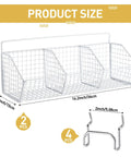 Two Pack 3-Grid Metal Pegboard Baskets With Four Hooks Wall Mount Garage Organizer showing dimensions and components
