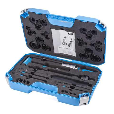 Bearing Installation Tool Kit 10 To 35 Combo Set with impact rings and sleeves, organized in a blue case for easy selection.