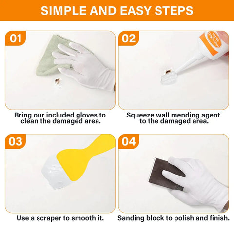 Step-by-step use of Drywall Repair Kit 2 Pack With Scrapers And Protective Gloves Odorless No Mess Quick Patch For Holes And Cracks