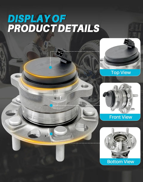 Rear Wheel Bearing Hub Assembly 2 Piece Set With ABS And 5 Lugs Direct Fit For Hyundai Sonata 2015 To 2019, Tucson 2016 To 2019