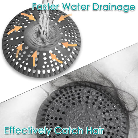 Heavy Duty 5.5 Inch Shower Drain Hair Catcher 2 Pack Premium Strainer showing effective hair catch and faster drainage.