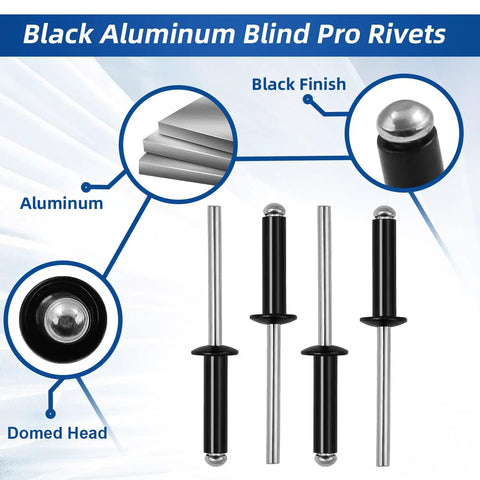 Top Shelf Heavy Duty Aluminum Blind Rivets Pop Fasteners, 3/16 Inch By 1/2 Inch Grip Range, Corrosion Resistant Steel Mandrel, Tough As Nails Hardware Setup For Metal Bonding And Pipe Assembly, 100 Piece Kit
