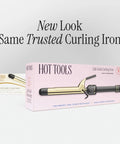 Packaging of 24K Gold Curling Iron With Extended 6 Inch Barrel For Tousled Curls Long Lasting Heat For Faster Styling Pro Grade Tool