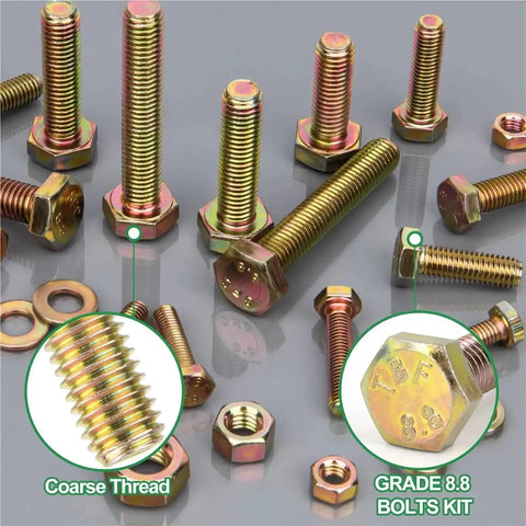 Assorted bolts and nuts from Beefy 775 Piece Bolt Nut And Washer Kit With M6 M8 M10 Set Heavy Duty Metric Hardware In A Handy Organizer Case