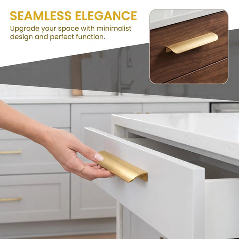Brushed Gold Cabinet Finger Pulls 4.72 Inch Edge Pulls For Large Kitchen Drawers, 2 Pack With Screws, Sleek Brushed Gold Finish