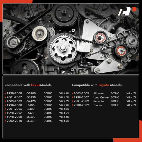 Engine Timing Belt Kit With Water Pump For Toyota And Lexus V8 DOHC Engines 4.0L 4.3L 4.7L diagram and compatibility chart