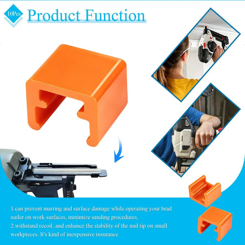 Top Shelf Replacement Brad Nailer Nose Cushions 10 Pack Orange Anti Marring Bumper Tips on nailer with product functionality.