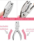 Close-up of Three Piece Hole Punch Set with circle heart star shapes, metal body, soft grip, detachable handle for scrapbooking DIY projects.
