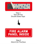 Indoor Fire Alarm Panel Sign Made From Premium Durable Acrylic With Super Strong Self Adhesive And No Fuss Install For Home Office Or Shop Red 9x3 Inches, installation steps shown.