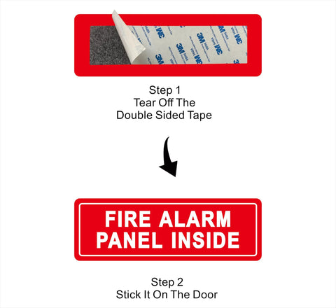 Indoor Fire Alarm Panel Sign Made From Premium Durable Acrylic With Super Strong Self Adhesive And No Fuss Install For Home Office Or Shop Red 9x3 Inches, installation steps shown.
