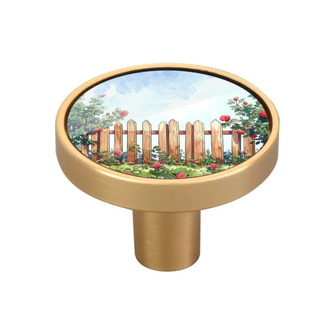 4 Pack Round Zinc Solid Cabinet Knobs One And One Quarter Inch Dope Decorative Hardware with acrylic face and fence design