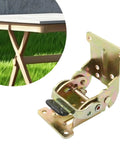 Badass Stability Adjustable Folding Hinge Lock Extension Support With Self Locking Mechanism For Table Legs And RV Setups close-up view of gold hinge lock mounted on table