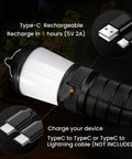 Close-up of Rechargeable Camping Lantern LT1 With 8 LH351D LEDs showing USB-C charging port and cable options