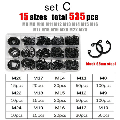 Internal Circlip Retaining Ring Set M8 To M24 C Type Assortment Kit With 535 Pieces In 304 Stainless Steel And 65Mn